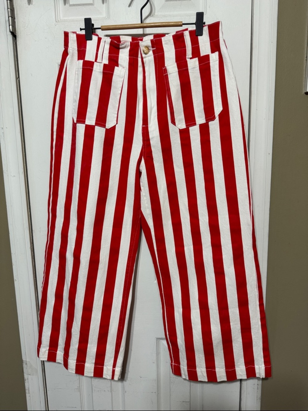 Red and White Vertical Stripe Wide-Leg Pants W 16” I 24”